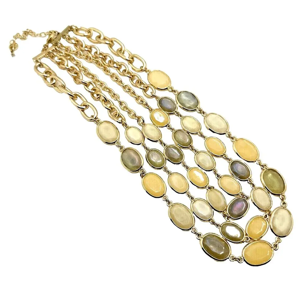 TALBOTS Multi Strand Statement Necklace Cream Beige Yellow Gold Tone 17-20
